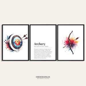 Archery Print Set - Set of 3 Posters | Watercolor Painting | Watercolour Picture | Archer Wall Art | Archery Christmans Gift | Decor