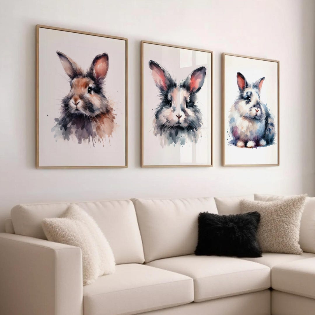 Realistic Rabbit Print Set of 3 – Watercolour Bunny Wall Art – Woodland ...