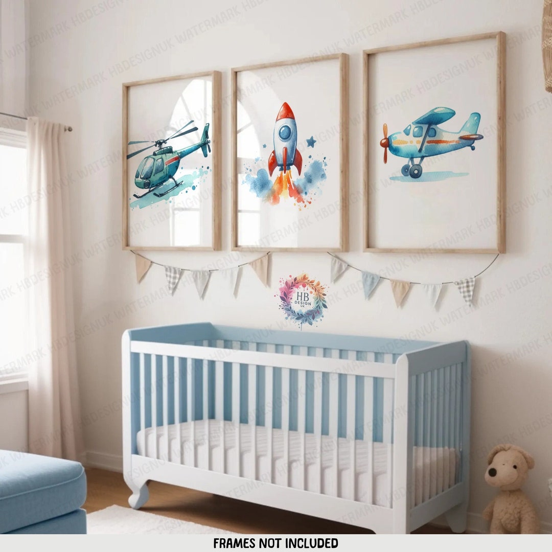 Airplane Nursery Prints - Set of 3 Watercolour Posters | Boys Bedroom ...