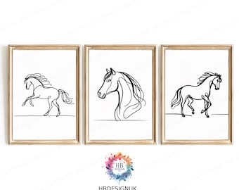 Horse Line Drawing Prints - Set of 3 Horse Posters | Pony Prints | Girls Room Prints | Girl Bedroom Decor | Minimal Artwork | Print Gift