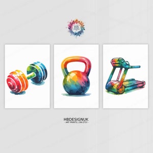Colourful Gym Prints - 3 Summer Fitness Posters | Watercolour Design | Sports Motivation Poster | Athlete Decor | Home Wall Art | Gift