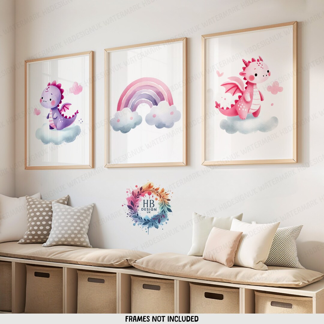 Dragon Nursery Prints - Set of 3 Wall Art | Boys and Girls Bedroom ...
