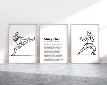 Muay Thai-poster - 3 tryck | Väggkonst | Boxningspresent | Definitionspresenter | Kampsportdekor | Konstverk för pojkrum