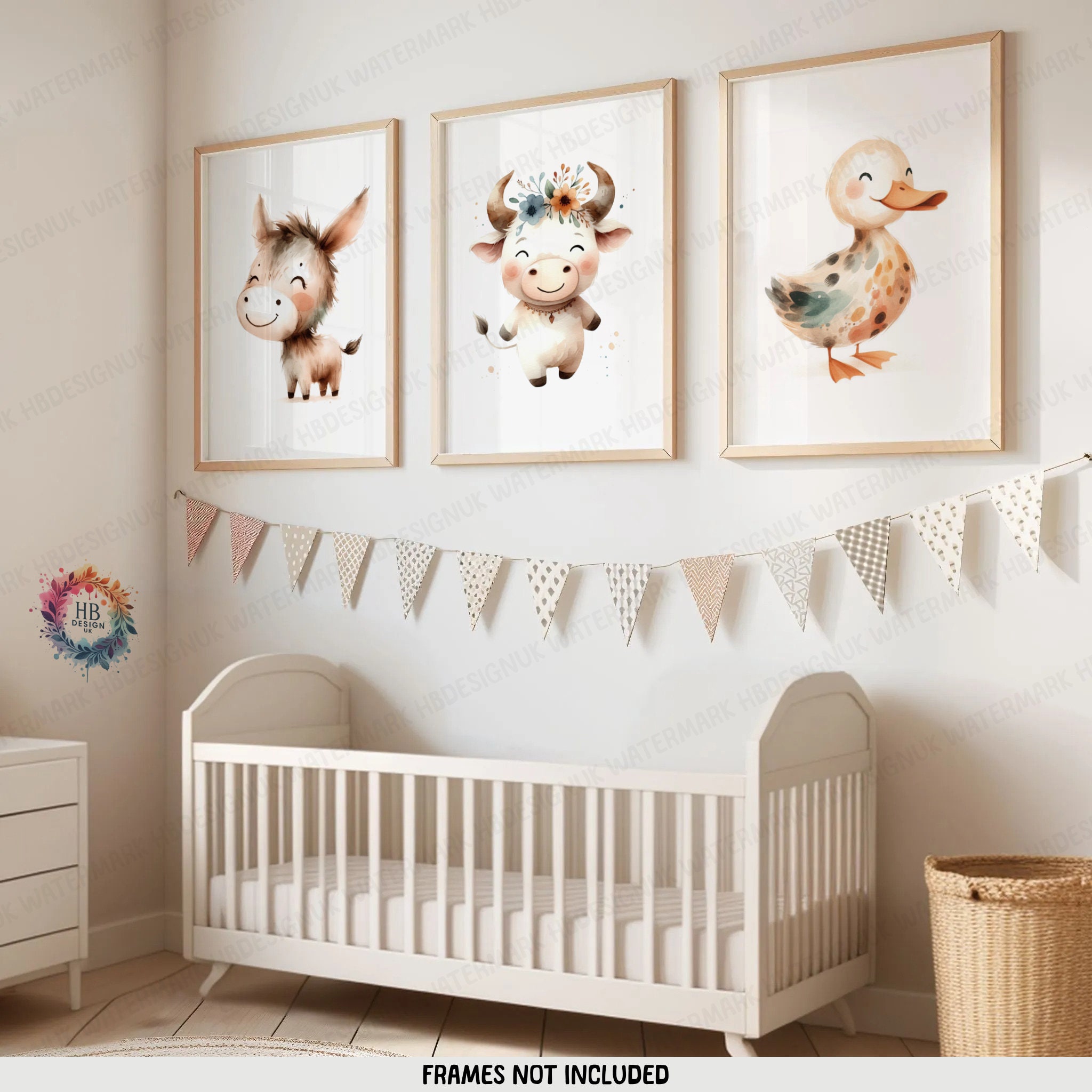 Nursery Farm Animal Decor - Set of 3 Posters | Kids Bedroom Wall Art ...