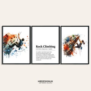 Rock Climbing Print Poster Set - Set of 3 Climbing Posters | Watercolour Art Painting | Decoration Decor | Sport Wall Art Gifts | Artwork