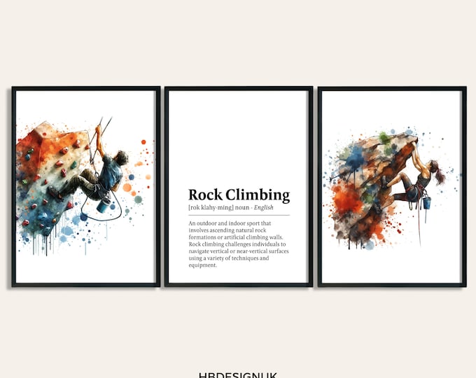 Rock Klettern Print Poster Set - 3er Set Klettern Postern | Aquarell Kunst Malerei | Dekoration Decor | Sport Wandkunst Geschenke | Kunstwerk