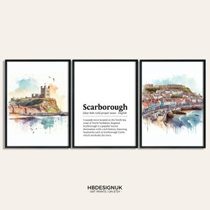 Scarborough Poster Set - Set of 3 Prints | Watercolour Scarborough Print | Wall Hanging Decor | Wall Art | Yorkshire Gifts | Castle Artwork