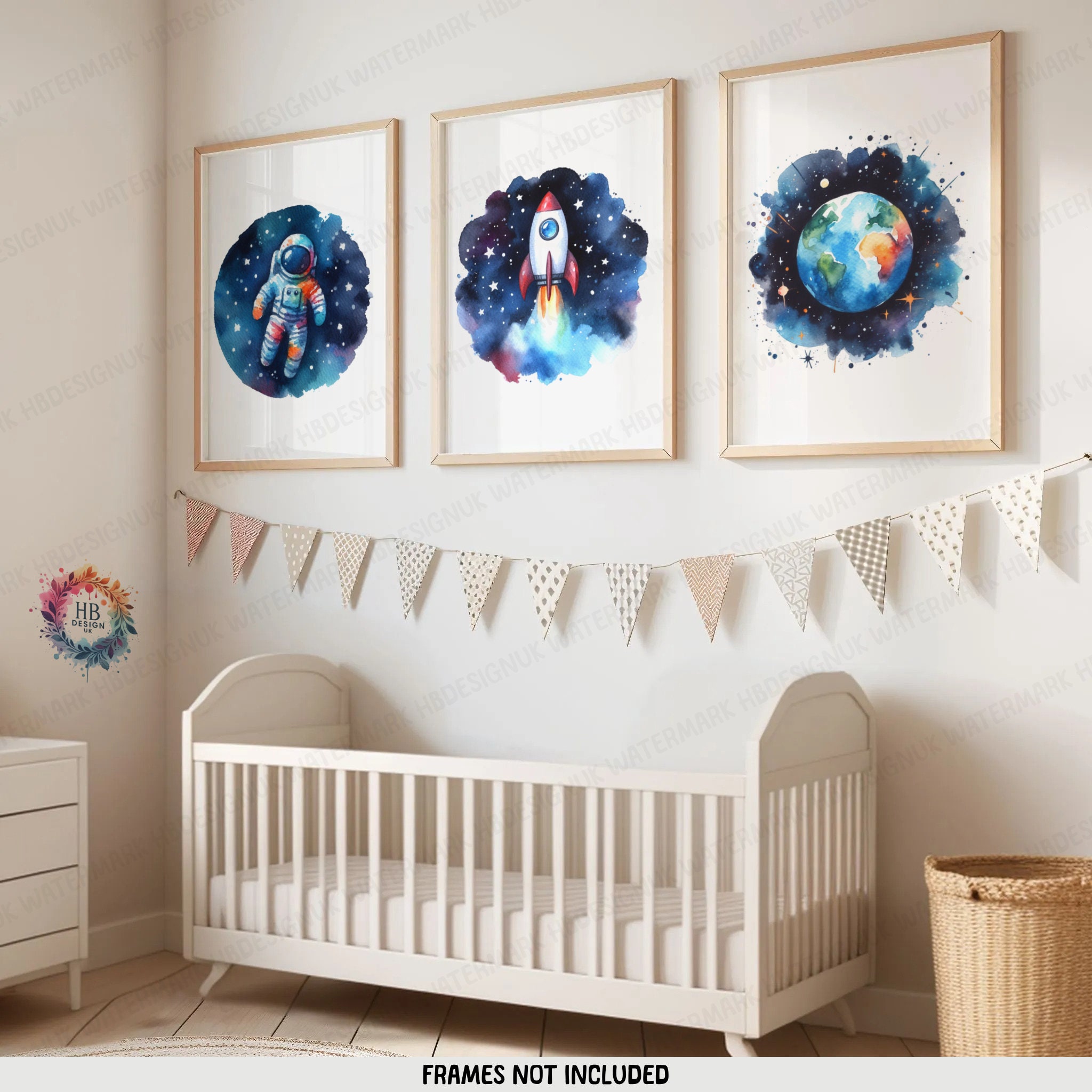 Kids Nursery Space Decor - Set of 3 Watercolour Prints | Boys Bedroom ...