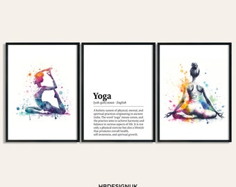 Conjunto de impresión de yoga - Conjunto de 3 carteles de yoga / Yoga Studio Room Decor Art Prints / Office Woman Prints / Regalos de meditación / Regalo para ella / Regalos