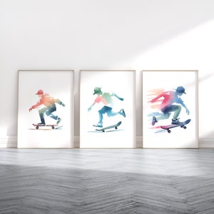 Pósteres de skater - Juego de 3 pósteres / Arte mural de skate / Decoración infantil / Obras de arte de skate / Regalos para dormitorio infantil