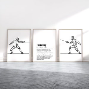 Ensemble d'affiches d'escrime - 3 impressions | Cadeaux d'art mural | Cadeau artistique d'escrimeur | Cadeau d'escrime coloré | Décoration de chambre de garçon | Oeuvre d'art aquarelle pour enfants