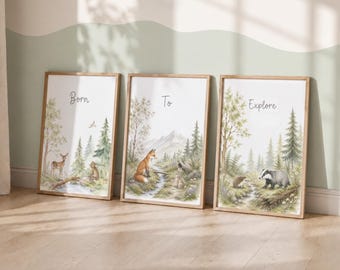 Woodland Nursery Print Set of 3 - Forest Animal Playroom Decor