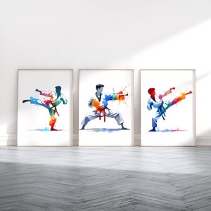 Boys Taekwondo Poster Set - 3 Taekwondo Prints | Room Decor Art Prints | Boy Bedroom Decor | Wall Pictures Kids | Fight Sport Gifts