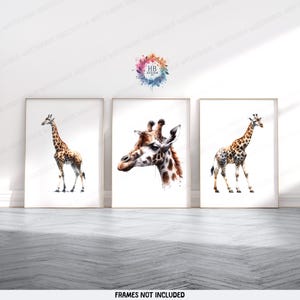 Aquarell Giraffen Print Set - 3 Poster | Safari Dekor | Giraffen Malerei | Geschenk für Tierliebhaber | Safari Geschenke | Lustige Giraffen Bilder