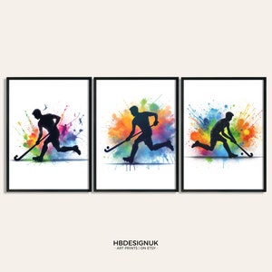 Hockey Decor Print - Set of 3 Hockey Art Prints | Watercolour Hockey Wall Art | Boys Gift for Hockey Player | Hockey Poster Room Artwork