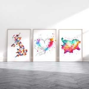 Du Royaume-Uni à la Bulgarie - Poster de carte personnalisé | Art mural cartes | Décoration de chambre personnalisée | Grande-Bretagne Impression | Aquarelle de voyage | Oeuvre d'art de couple