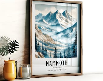 Mammoth Ski Poster - Watercolour Art Print  | Travel Wall Artwork | Skiing Gifts | California Ski Decor | Ski Resort | Skier Gift Snowboard