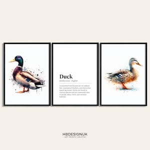 Duck Poster Set - Set of 3 Prints | Watercolour Ducks Print | Wall Hanging Decor | Animal Wall Art | British Wildlife Gifts | Duck Artwork