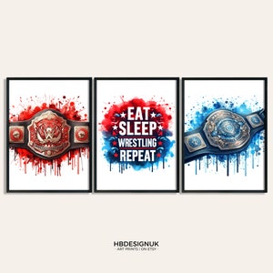 Wrestling Artwork - Set of 3 Wrestler Prints | Boys Bedroom Decor | Wrestling Gifts Kids | Artwork |  Wall Art Pictures Designs