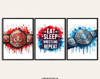 Wrestling Artwork - Set of 3 Wrestler Prints | Boys Bedroom Decor | Wrestling Gifts Kids | Artwork |  Wall Art Pictures Designs