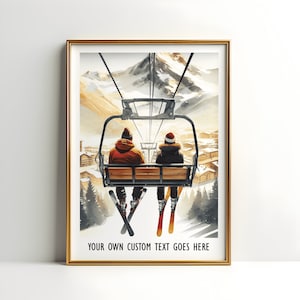 Personalisiertes Ski Paar Druck - Individuelles Ski Poster | Personalisierte Skifahrer-Wand-Kunst | Skifahrer Geschenk | 2köpfige Familie Snowboard Kunstwerk | Dekor