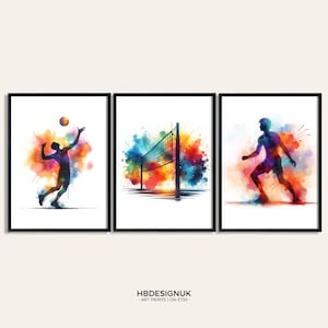 Mens Volleyball Print Set - Set of 3 Volley Ball Prints | Boy Gifts | Watercolour Painting | Wall Art | Volleyball Decor Poster Artwork