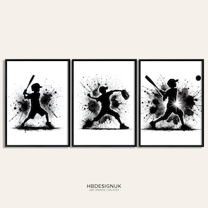 Softball Boys Gifts Poster - Set of 3 Softball Prints | Watercolour Wall Art | Boy Room Prints | Sports Decor | Wall Art Picture Artwork