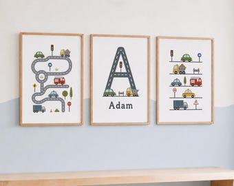 Personalised Nursery Transport Prints - Boys Car Art, Kids Vehicle Decor, Wall Art