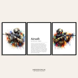 Airsoft Print Poster - Set of 3 Airsoft Posters | Room Decor Art Prints | Boys Room Decor | Wall Print Artwork | Airsofting Gifts