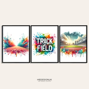 Track and Field Print Poster Set – 3er Set Läufer Poster | Laufende Kunst Malerei | Dekoration Decor | Laufende Wandkunst Geschenke | Läufer Geschenk