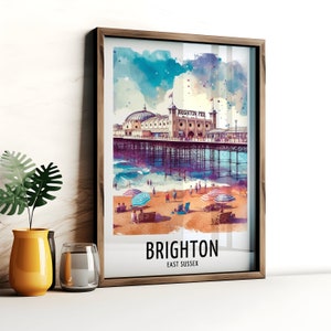 Brighton Travel Print - Watercolour Poster Design | Wall Artwork | East Sussex UK Gifts | Home Decor | Wall Art Gift | England Beach Picture
