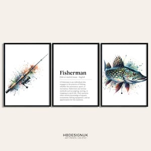 Fisherman Wall Art Poster - Set of 3 Fishing Prints | Fishing Gifts for Men | Watercolour Prints | Angler Decor | Fish Wall Art Artwork