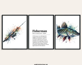 Fisherman Wall Art Poster - Set of 3 Fishing Prints | Fishing Gifts for Men | Watercolour Prints | Angler Decor | Fish Wall Art Artwork