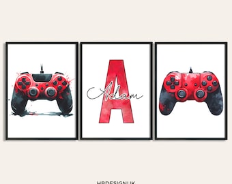 Personalised Gamer Poster Set - 3 Gaming Prints | Game Boys Bedroom Decor | Personalised Poster | Room Picture Print | Video Game Wall Art