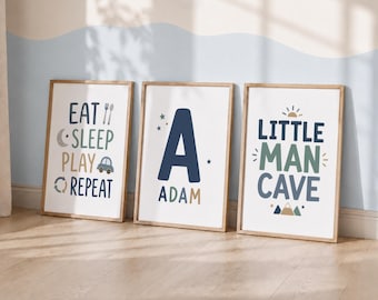 Personalised Boys Nursery Print Set - 3 Kids Bedroom Prints, Custom Playroom Toddler Decor
