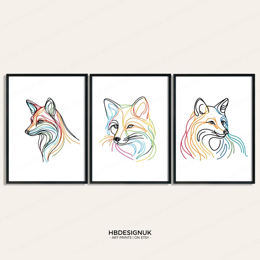 Funky Fox Print Set - Colourful Prints | Foxes Artwork | Vibrant ...