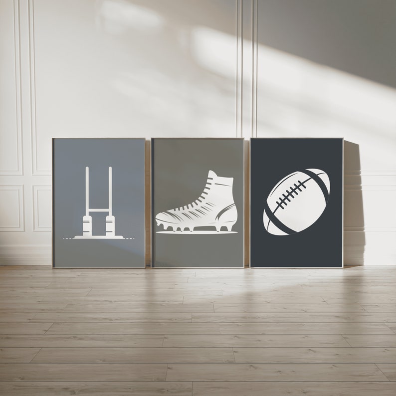 Boys Rugby Poster Set - 3 Line Drawing Rugby Prints | Kids Bedroom ...