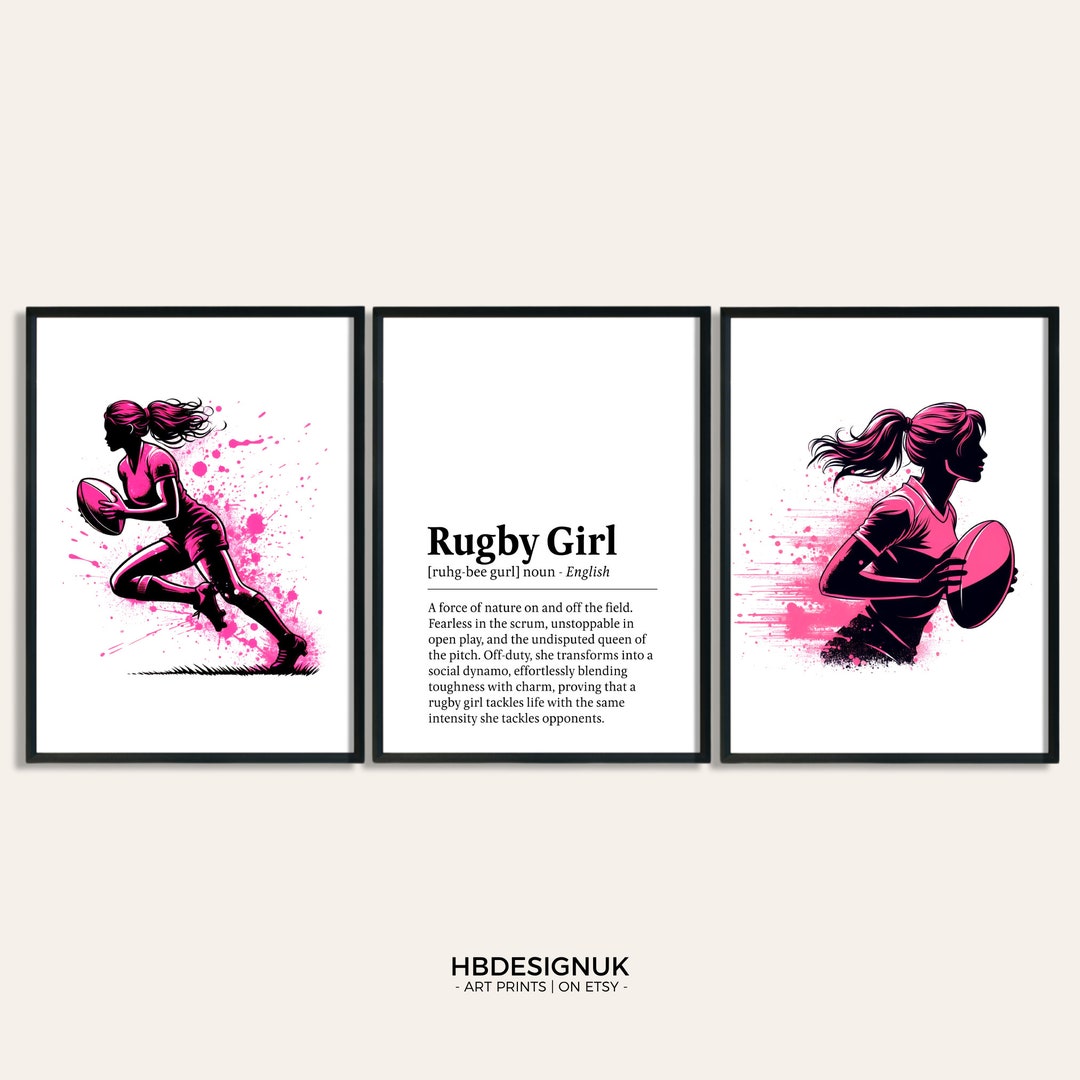 Rugby girl print definition set of 3 rugby room posters bedroom