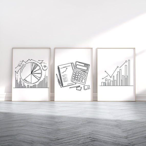 Accountant Poster Set - 3 Office Posters | Accounting Gift | Bookkeeper Wall Art | Finance Team Decor | Work From Home Line Drawing Artwork
