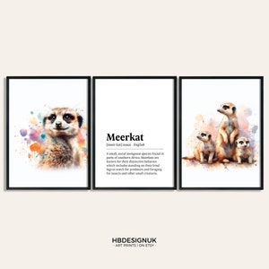 Meerkat Poster Set - Set of 3 Prints | Watercolour Meerkat Family Print | Wall Hanging Decor | Animal Wall Art | Wildlife Gifts