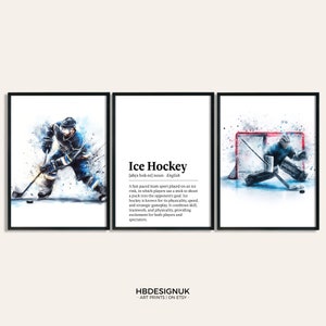 Ice Hockey Print Poster Set - Set of 3 Hockey Posters | Watercolour Art Painting | Ice Hockey Decoration Decor | Sport Gifts | Player Gift