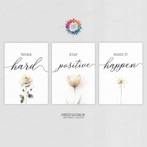 Neutral Home Office Prints - Set of 3 Posters | Minimalist Desk Decor | Work From Home Wall Art | WFH Gifts | Coworker Workplace Pictures