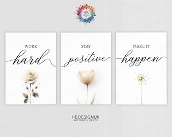 Neutral Home Office Prints - Set of 3 Posters | Minimalist Desk Decor | Work From Home Wall Art | WFH Gifts | Coworker Workplace Pictures