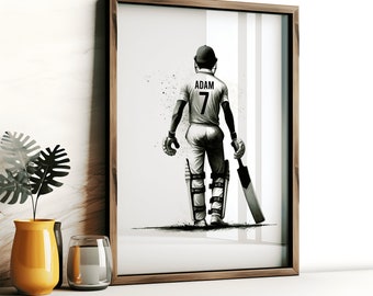 Stampa poster di cricket per bambini - Arte da parete personalizzata del giocatore di cricket / Poster personalizzati / Ragazzo presente / Camera dei bambini / Arte da parete del giocatore / Regalo di opere d'arte