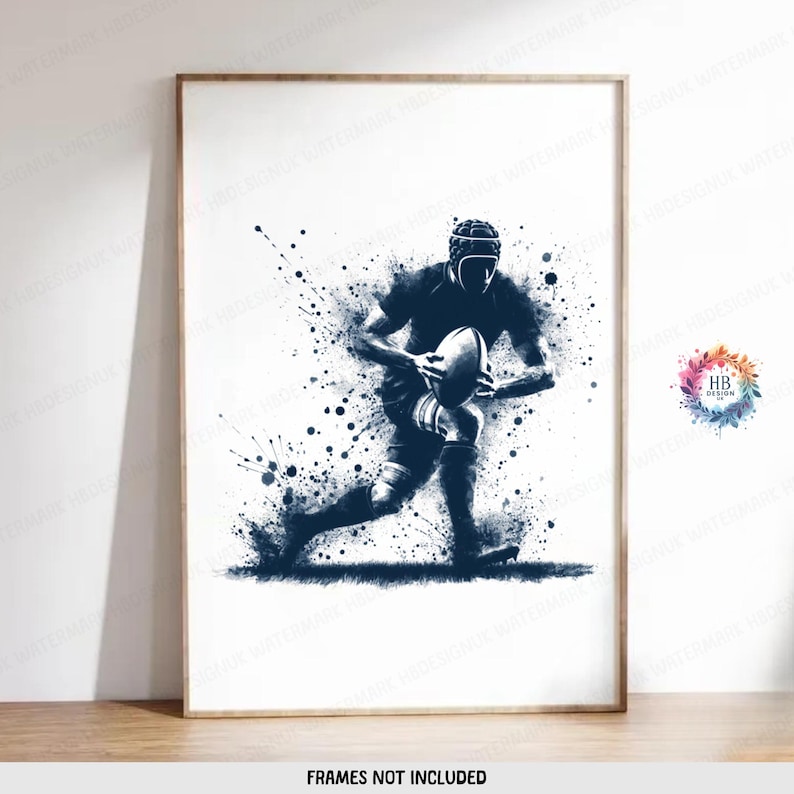 Rugby Player Prints Set of 3 Navy Posters Boys Bedroom Decor A4 Wall
