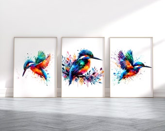 Eisvogel Kunstdruck-Set Aquarell Drucke | Eisvogel Gemälde | Posterbild | Vogel Wand Kunst | Wildtiere Geschenke | Kunst Wohn Dekor
