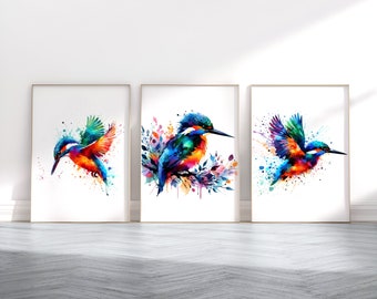 Kingfisher Art Print Set - Watercolour Prints | Kingfishers Painting | Poster Picture | Bird Wall Art | Wildlife Gifts | Home Decor Artwork