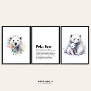 Polar Bear Poster Set - Set of 3 Prints | Watercolour Polar Bear Print | Wall Hanging Decor | Animal Wall Art | Wildlife Gifts | Artwork