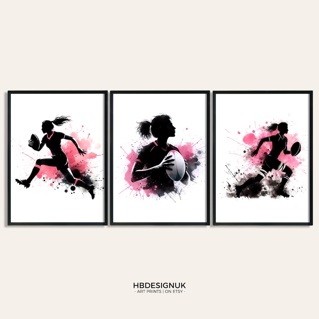 Rugby Girl Print - Set of 3 Pink Rugby Room Posters | Bedroom Decor ...