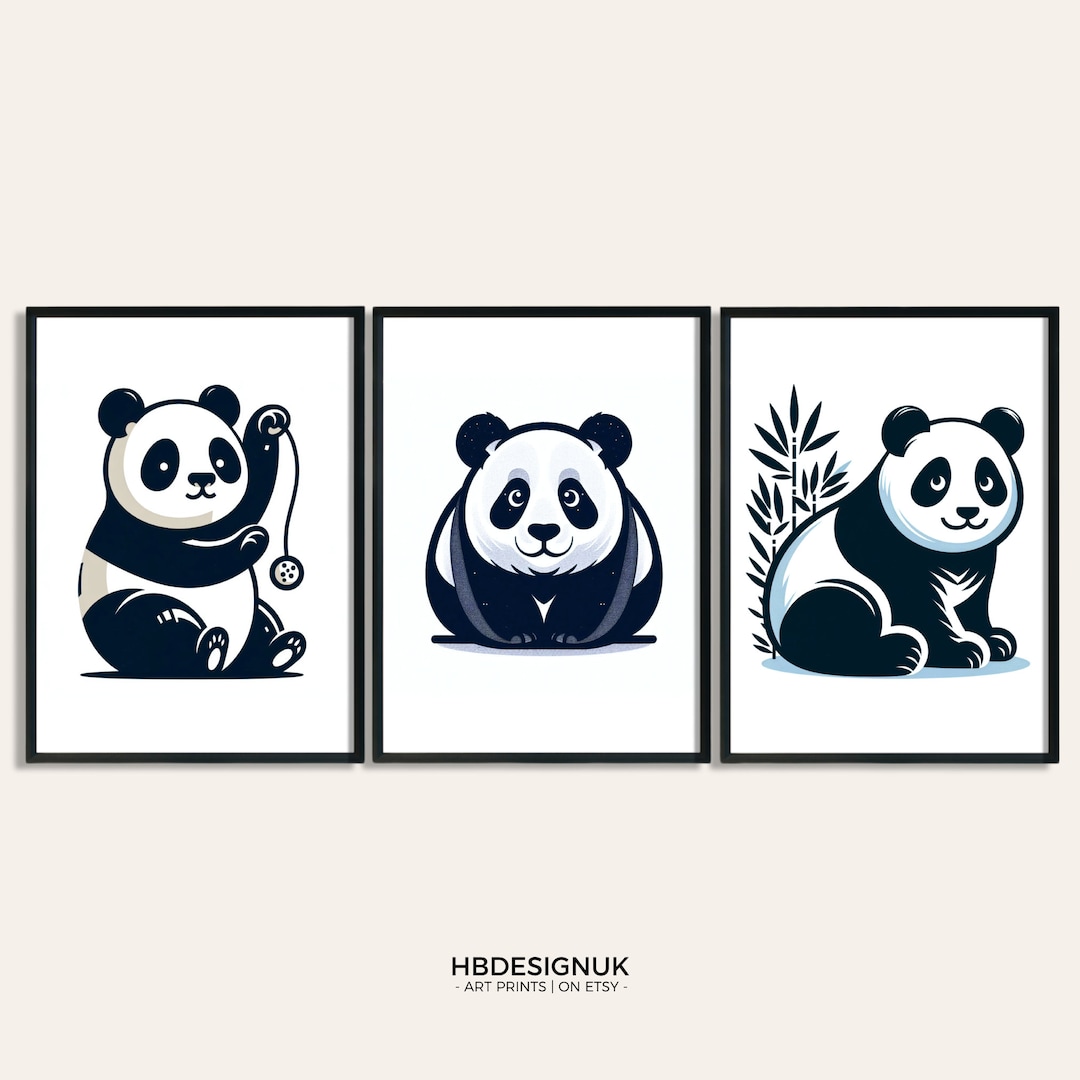 Panda Print Set - 3 Scandi Designs | Minimalist Panda Bear Print | Home ...